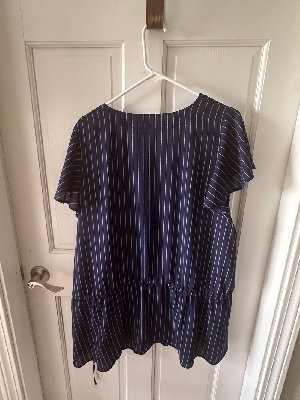 Sejour Navy Blue & White Stripe V-Neck Peplum Blouse Plus Size 18W - Picture 4 of 4